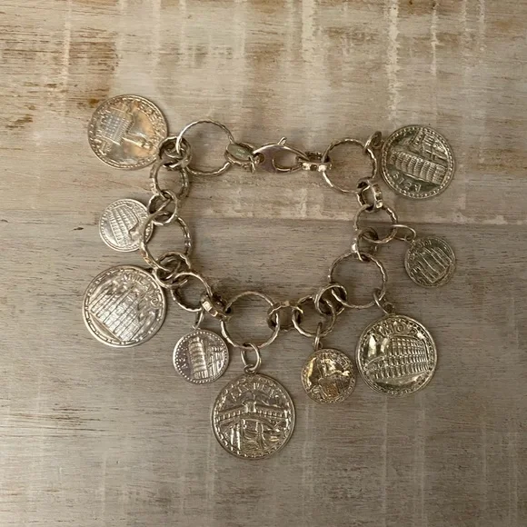 STERLING SILVER 925 Coins Charm Bracelet - Picture 2 of 10